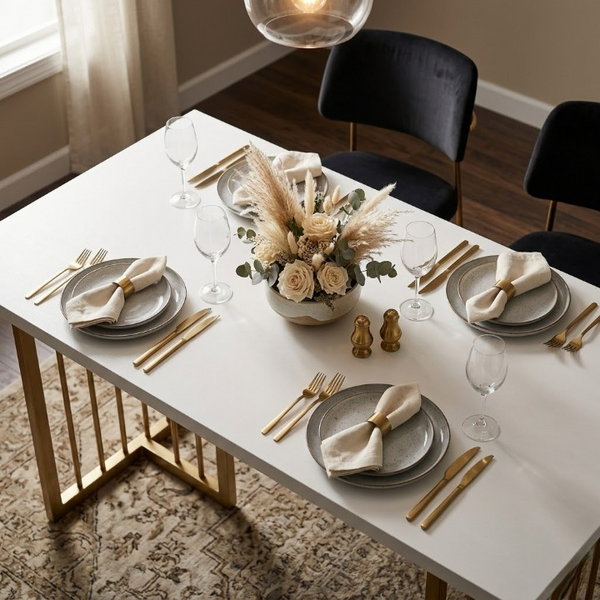 Slate Top Dining Table with Gold Stainless Steel Leg