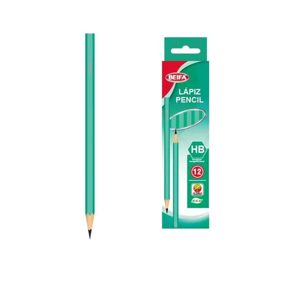 12 pcs Lightweight Hexagonal Plastic Pencil Green in packaging with green color design.
