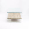 Tempered Glass Coffee Table with Oak Shelf featuring a sleek design and practical storage space.