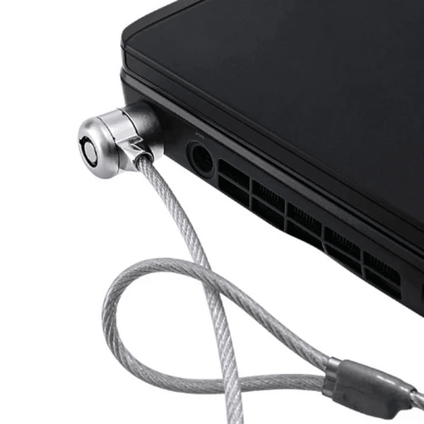 Secure Laptop Security Cable Lock attached to a laptop, providing theft protection and safety for devices.