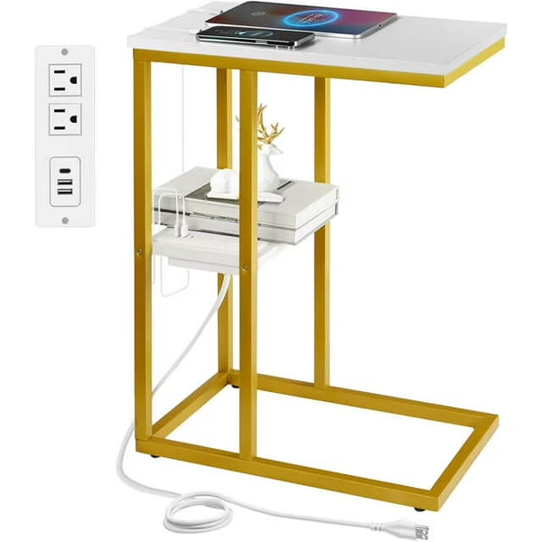 C Shaped Side Table with Charging Station