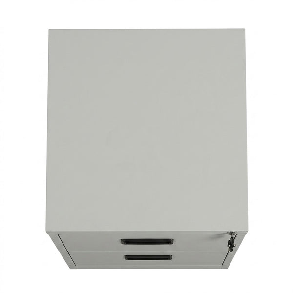 Top view of a 2-Drawer Compact Steel Filing Cabinet, featuring two drawers and a secure lock for document storage.