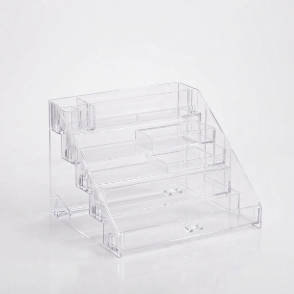 5-Tier Crystal-Style Beauty Organizer with clear tiered design for cosmetics and skincare storage
