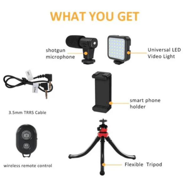 Perfect Dealz Vlogging Kit with Led Light Microphone and Tripod KIT