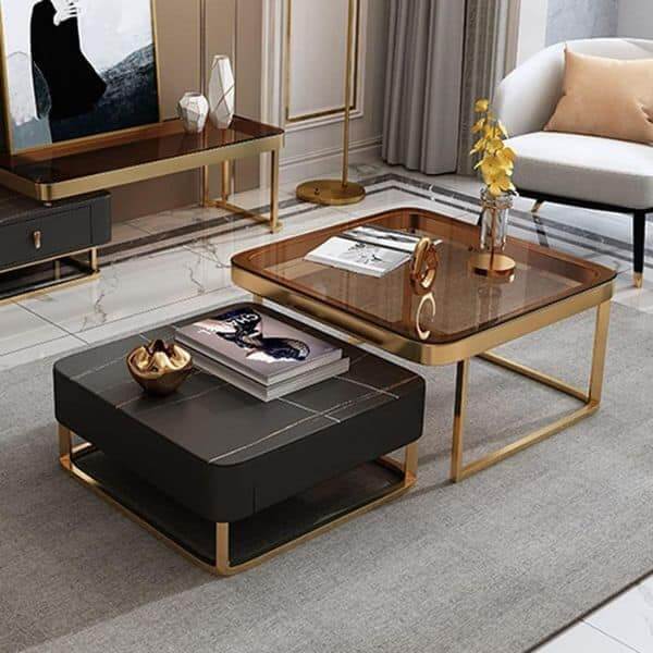 Perfect Dealz Glass Marble Coffee Nesting Table