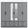 6-Door Wardrobe with Mirrored Doors and 6 Storage Drawers