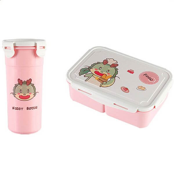 Cartoon Design Plastic Bento Lunch Box with Water Bottle image 1