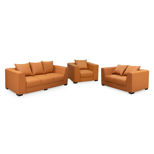Contemporary 3-Piece Lounge Sofa Set in an elegant orange color, showcasing modern design and comfort.