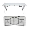 Summit Foldable Table shown in open and folded positions, ideal for events and camping with convenient storage.