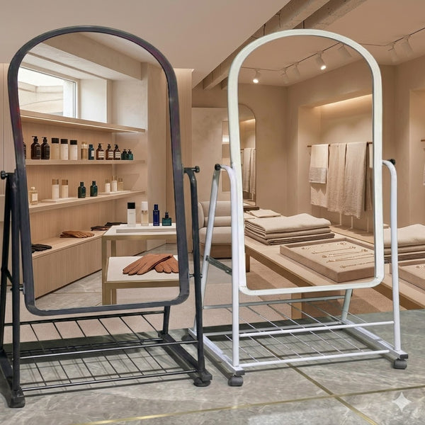 Adjustable Arch Floor Mirror with Storage Shelf