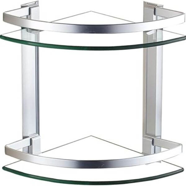 Perfect Dealz 2 Tier Wall Mounted Tempered Glass Corner Shelf with Aluminum Rail