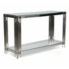 Flora Luxe Console Table – Stylish Hallway & Living Room Accent with glass top and metal frame.