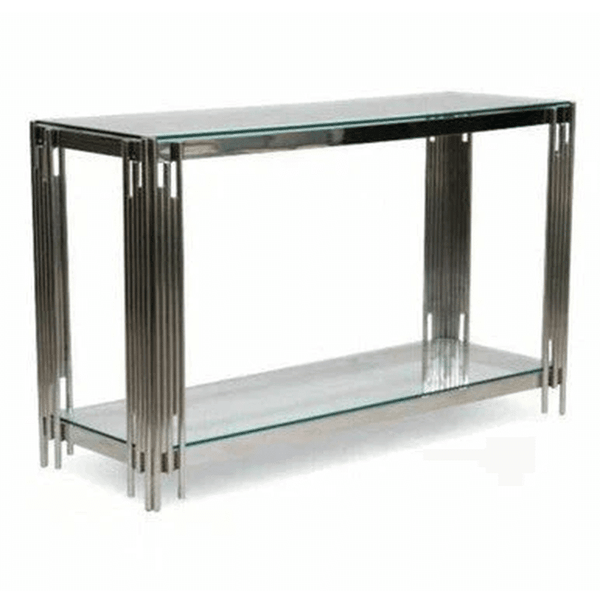 Flora Luxe Console Table – Stylish Hallway & Living Room Accent with glass top and metal frame.