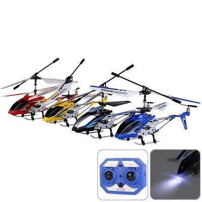 Four colorful mini helicopters and remote control from the Helicopter Channel Remote for Kids, designed for indoor flying fun.