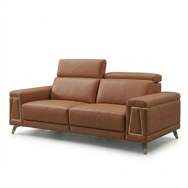 Contemporary Modular Lounge Sofa Set in brown leather with adjustable headrests and modern design.
