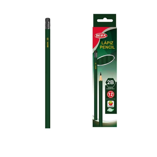 12 pcs Classic Hexagonal Pencil Dark Green Finish with Black Tip, ideal for writing and sketching.