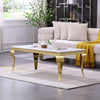 Sleek Modern Coffee Table with golden legs and marble top, perfect for minimalist living room decor.