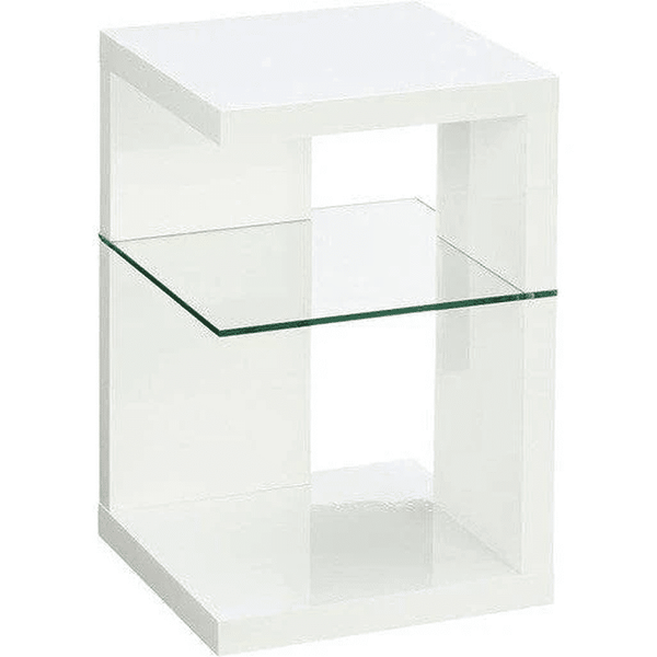 Perfect Dealz High Gloss White Side Table with Clear Glass Shelf
