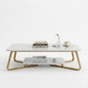 Modern 2-Tier Marble Coffee Table with Gold Frame