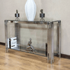Flora Luxe Console Table with elegant glass top and chrome frame, ideal for living room or hallway decor.