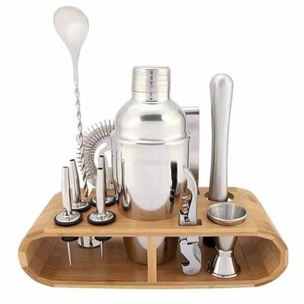 Perfect Dealz 12 Piece Stainless Steel Cocktail Shaker With Wooden Stand