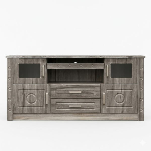 Sleek Living Room Entertainment TV Stand Console featuring open and closed storage with a modern design.