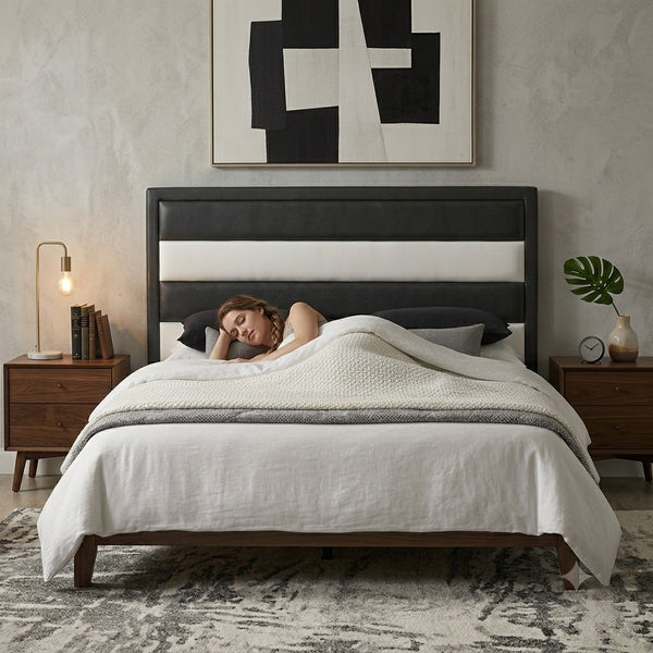 Black Upholstered Panel Headboard for Bedroom