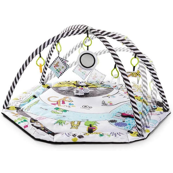 Baby Educational Playmat featuring a colorful design with activity arches and sensory toys for engaging play.