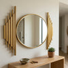 Luxury Oval Wall Mirror with gold accents and decorative wall elements, enhancing modern interior design.