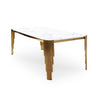 Mirren Luxury Marble Dining Table with polished marble top and metallic legs for modern elegance.