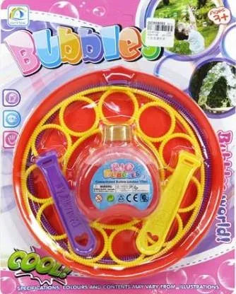 Soap Bubble Maker 170ml kit with bubbles, wands, and colorful bubble ring for outdoor play.