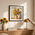 50x50 Sunflower Canvas Wall Art displayed with fresh sunflowers on a modern wooden table, enhancing a cozy room's ambiance.