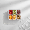 6-Compartment Fresh-Store Organizer filled with colorful fruits for easy meal prep and storage.