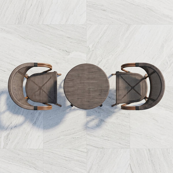 Top view of Garden Patio Furniture Waterproof Mesh Outdoor Dining Chair set with round table.