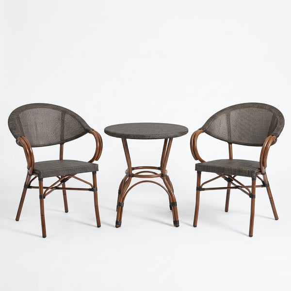 Garden Patio Furniture Waterproof Mesh Outdoor Dining Chair set with round table for outdoor seating.