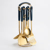 7 Pcs Stainless Steel Kitchen Tools Set Ceramic Handle with gold and blue design for efficient cooking.
