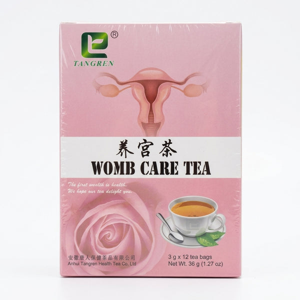 Womb Care Herbal Tea - Women’s Wellness & Herbal Infusion packaging featuring tea bags and a cup of tea.