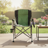 Lightweight Portable Metal Folding Chair set up on a patio with flowers and a drink nearby, perfect for outdoor relaxation.
