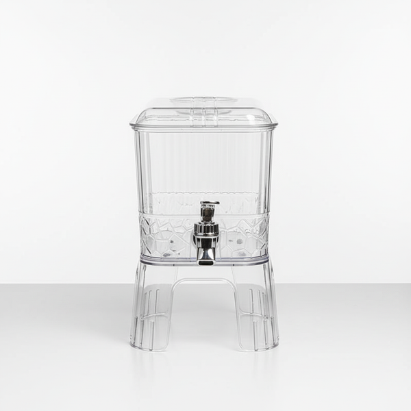 Luxury Acrylic Beverage Dispenser Set 5.5L with clear body and built-in spigot for elegant serving.