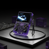 R36xx Handheld Game Console in purple with a 3.5-inch screen and gaming controls on a sleek surface.