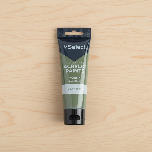 Acrylic Paint 75ml - Olive Green in a tube displaying a smooth green color, suitable for various art projects.