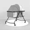 Foldable Aluminum Alloy Baby Crib with Removable Mattress in grey color, featuring a mesh design and wheels for mobility.