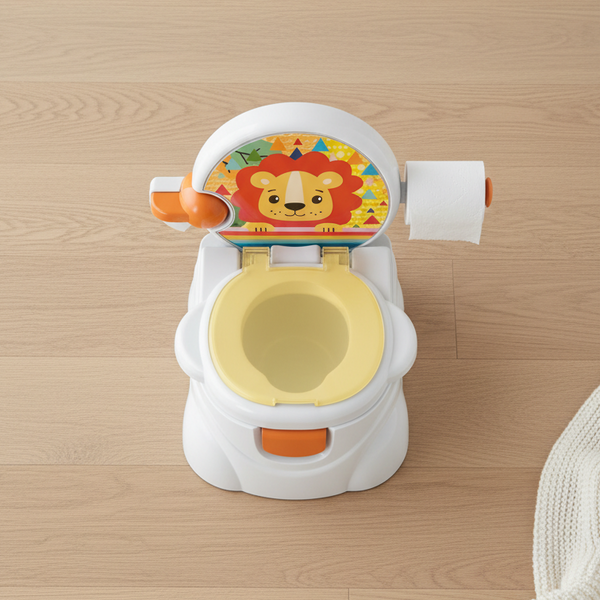 Multifunction Portable Potty Training Toilet with adorable lion design and toilet paper holder.