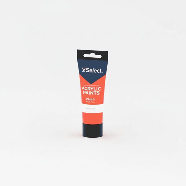 75ml Acrylic Paint - Vermilion tube on white background, perfect for vibrant art projects.