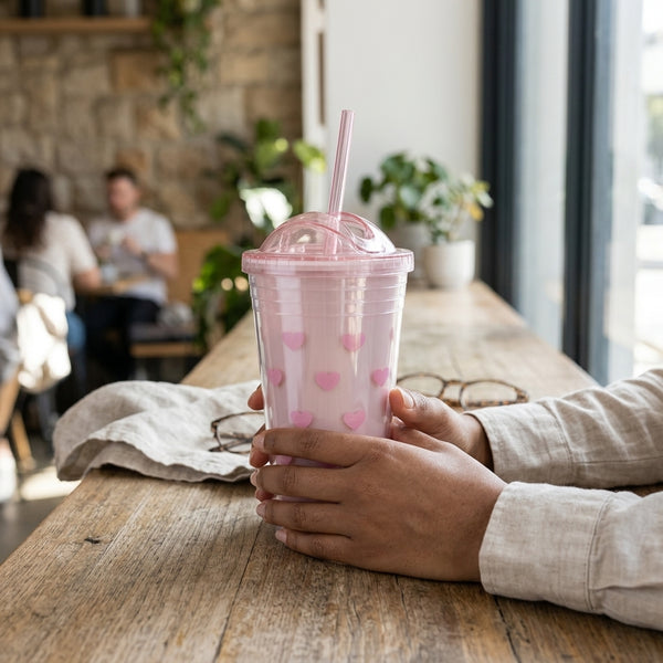 Cat Ear Holographic Plastic Tumbler with Reusable Straw 400ml