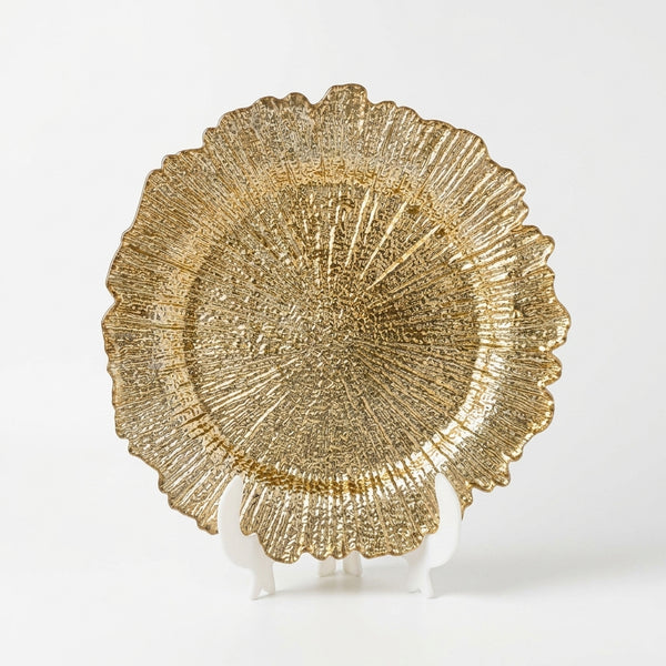 13-Inch Eco-Friendly Wedding Charger Plate in gold finish, ideal for elegant table settings at weddings and formal events.