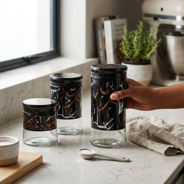 Marble Pattern Glass Spice Jar
