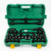 Heavy Duty 26-Piece Socket Wrench Set in green case with various socket sizes and tools for high-torque jobs.