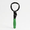 Reinforced Handcuff-Style Oil Filter Wrench Tool with black and green design for easy oil filter removal.