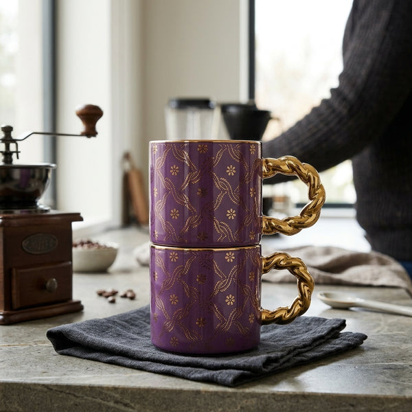 Fine Bone China Floral Tea Cup with Pearl Handle